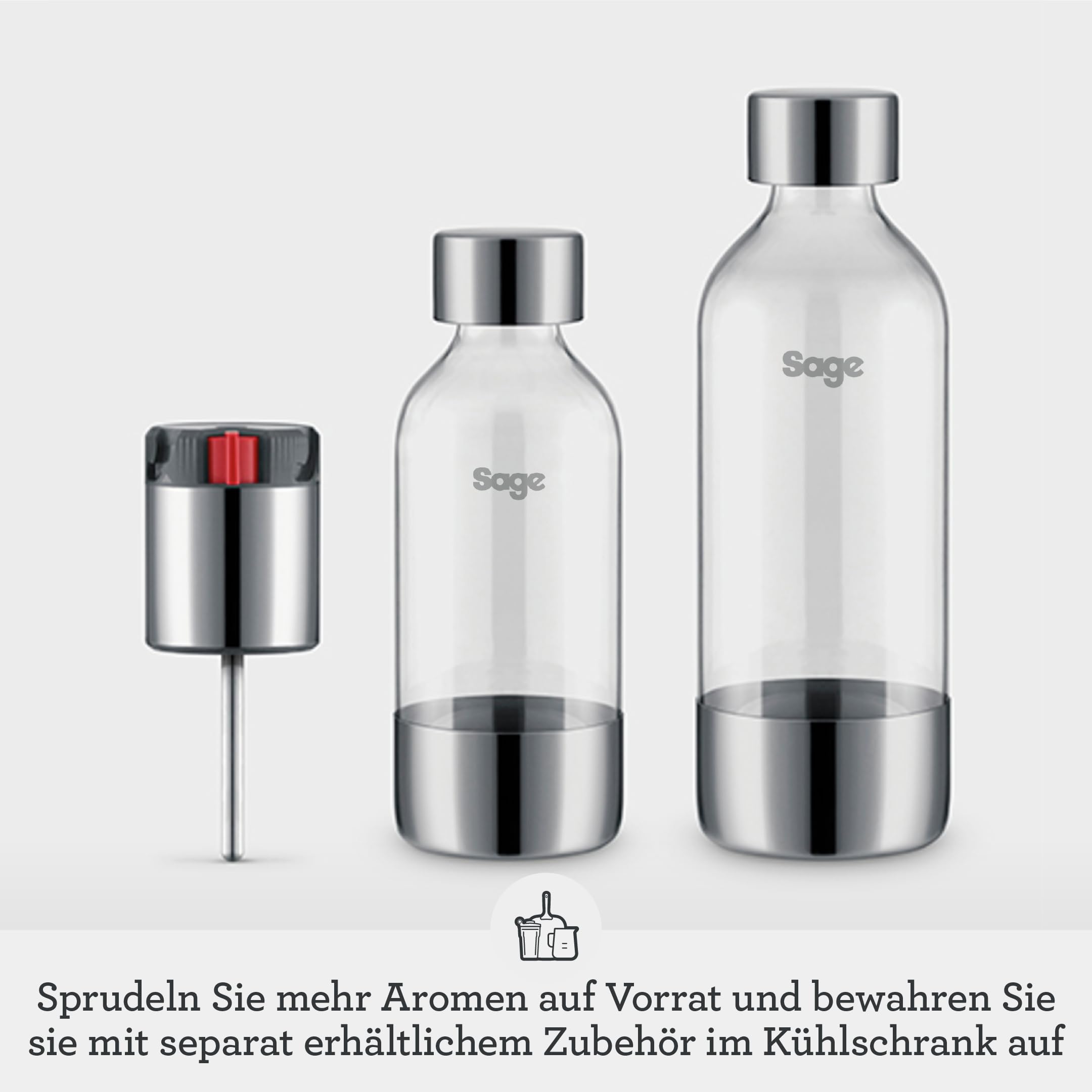 Sage - The InFizz Fusion Home Soda Maker - Für sprudelndes Wasser, Saft, Tee, Cocktails und alle sprudelnden Getränke, Gebürsteter Edelstahl