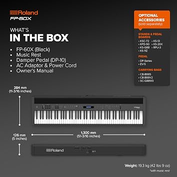Roland FP-60X | Pro Performance 88-Note Digital Piano | Built-In Powerful Amplifier & Custom Stereo Speakers | Onboard Sound Customization | Curated Tones & FX | Bluetooth & MIDI Connectivity | Black