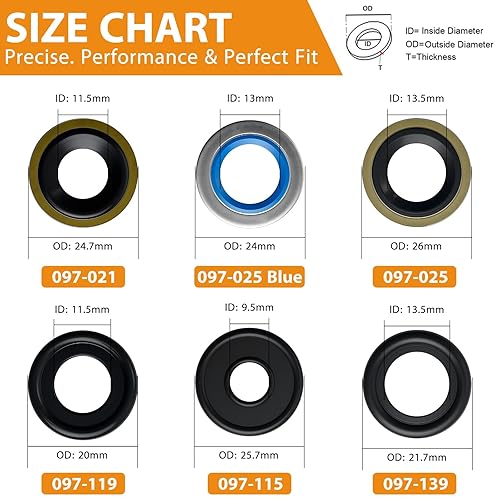 Miniatura 3 de DEEFILL Kit de surtido de juntas de tapón de drenaje de aceite de goma metálica de 100 piezas y 12 tipos para reemplazar 097-021, 097-025, 097-035,