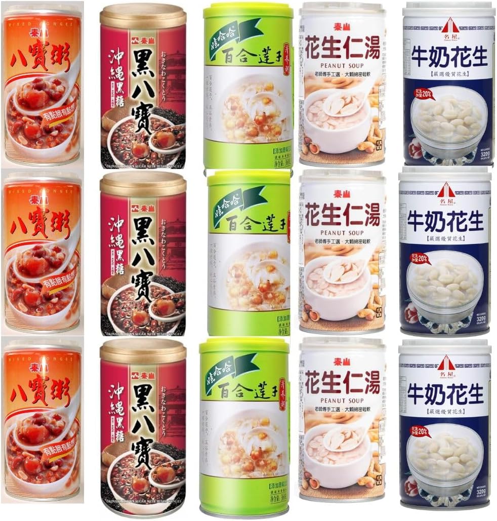 泰山 八寶粥3缶,泰山　黒八宝粥　（黒糖味)3缶, 娃哈哈百合蓮子粥 3缶,台湾泰山花生仁湯3缶,台湾 名屋牛奶花生 3缶