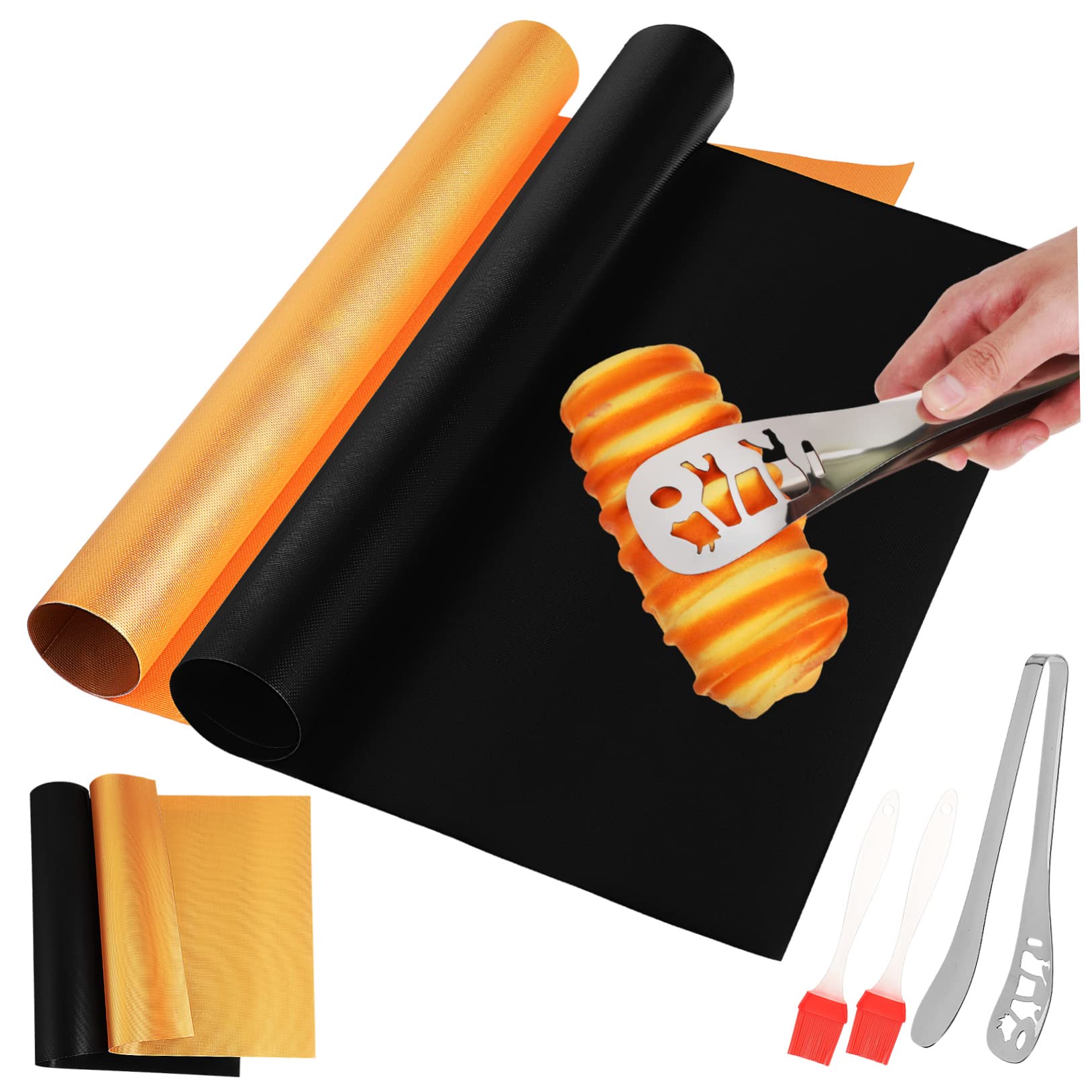 ibasenice Grill Mat Set 4 BBQ Mats 2 Silicone Brushes 2 Stainless Tongs for Gas Grills Outdoor BBQ