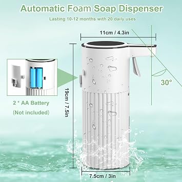 Push-Activated Automatic Soap Dispenser, Continuous Flow Control 400ml Large Capacity AA Battery Powered Waterproof Adjustable Volume Soap Dispenser for Bathroom & Kitchen(Foam)