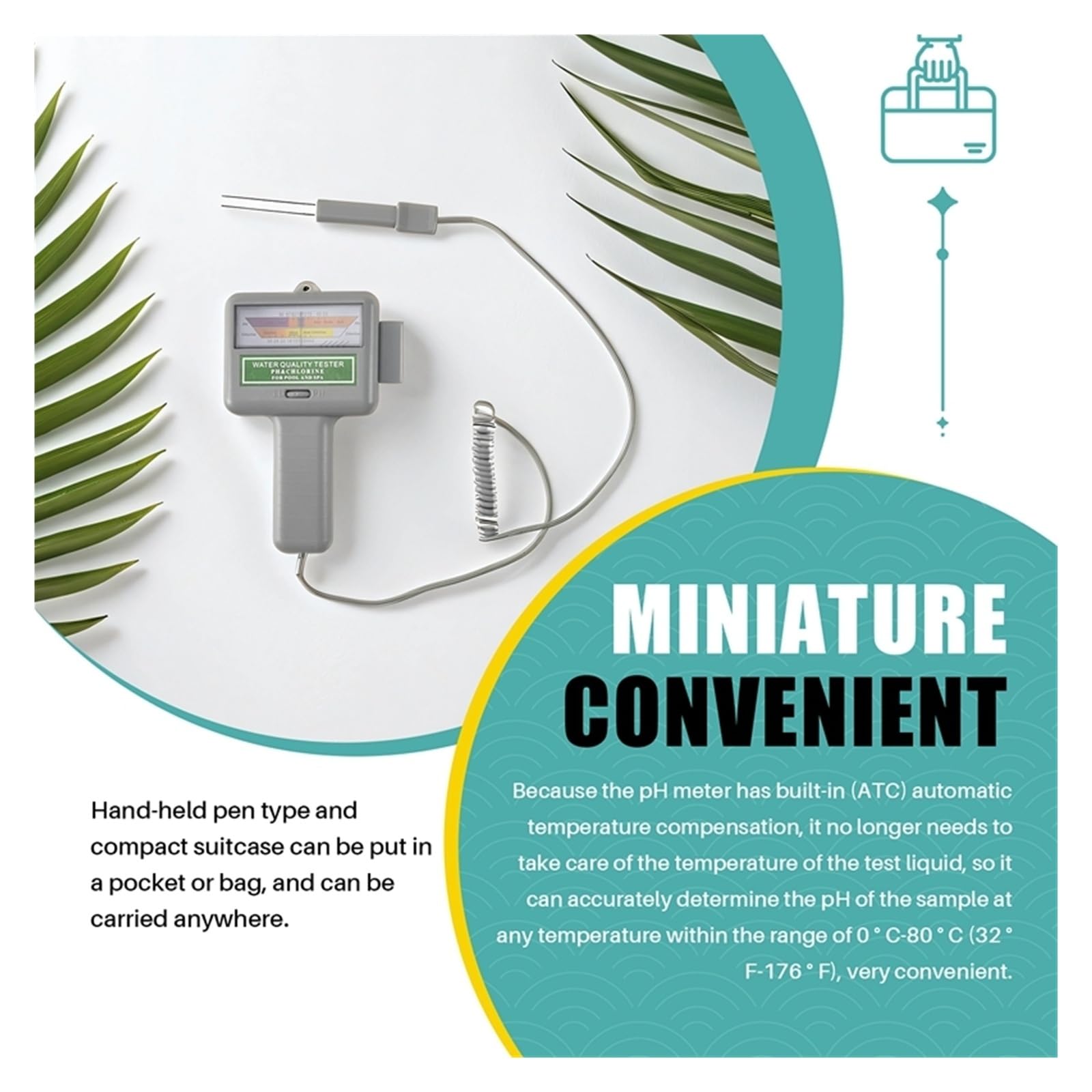 Tester della qualità dell'acqua Misuratore di pH dell'acqua, tester di cloro, misuratore di livello della spa, rilevatore di qualità della piscina, monitor di misurazione