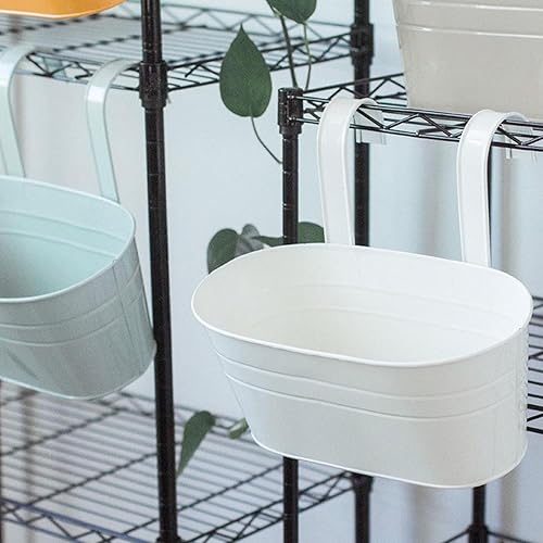 Miniatura 8 de Macetas de metal de hierro para colgar en la pared, 4 piezas coloridas para macetas con ganchos desmontables para barandilla, valla, balcón,