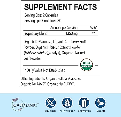 Miniatura 2 de Rootganic Total Fem Ultimate - Salud de la vejiga para mujeres con D-manosa orgánica USDA, polvo de arándano, Uva Ursi y extracto de flor de