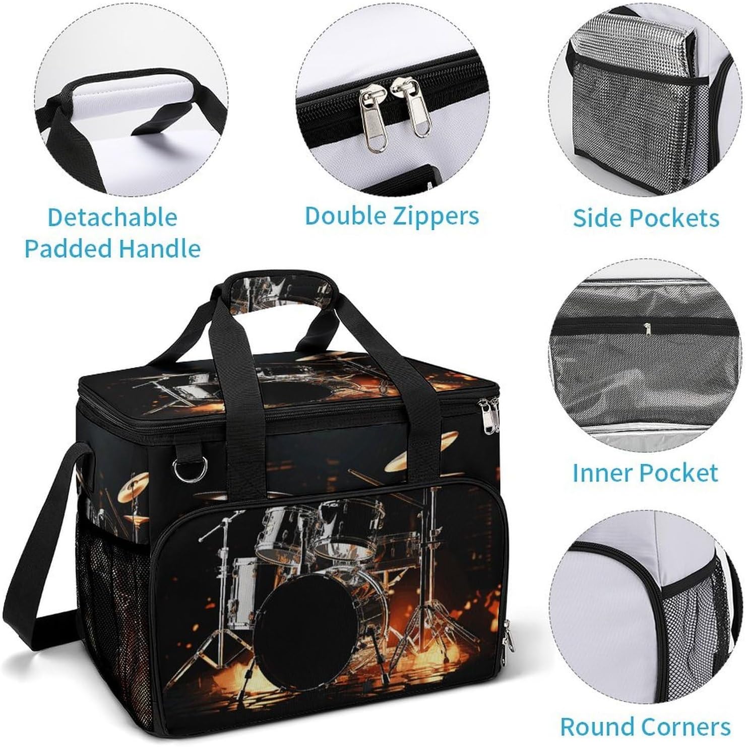 Insulated Picnic Backpack Tote Bag, Large Capacity 30L Drummer Cooler Bag Leakproof Beach Bags Portable Lunch Box Waterproof Picnic Basket for Beach Camping BBQ