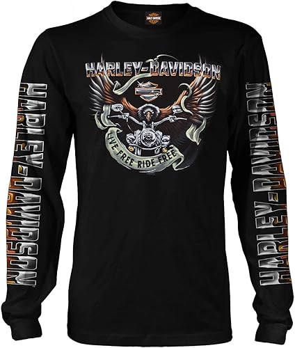 Harley-Davidson Military - Camiseta negra de manga larga Eagle Graphic para hombre - Kadena Air Base  Eagle Ride