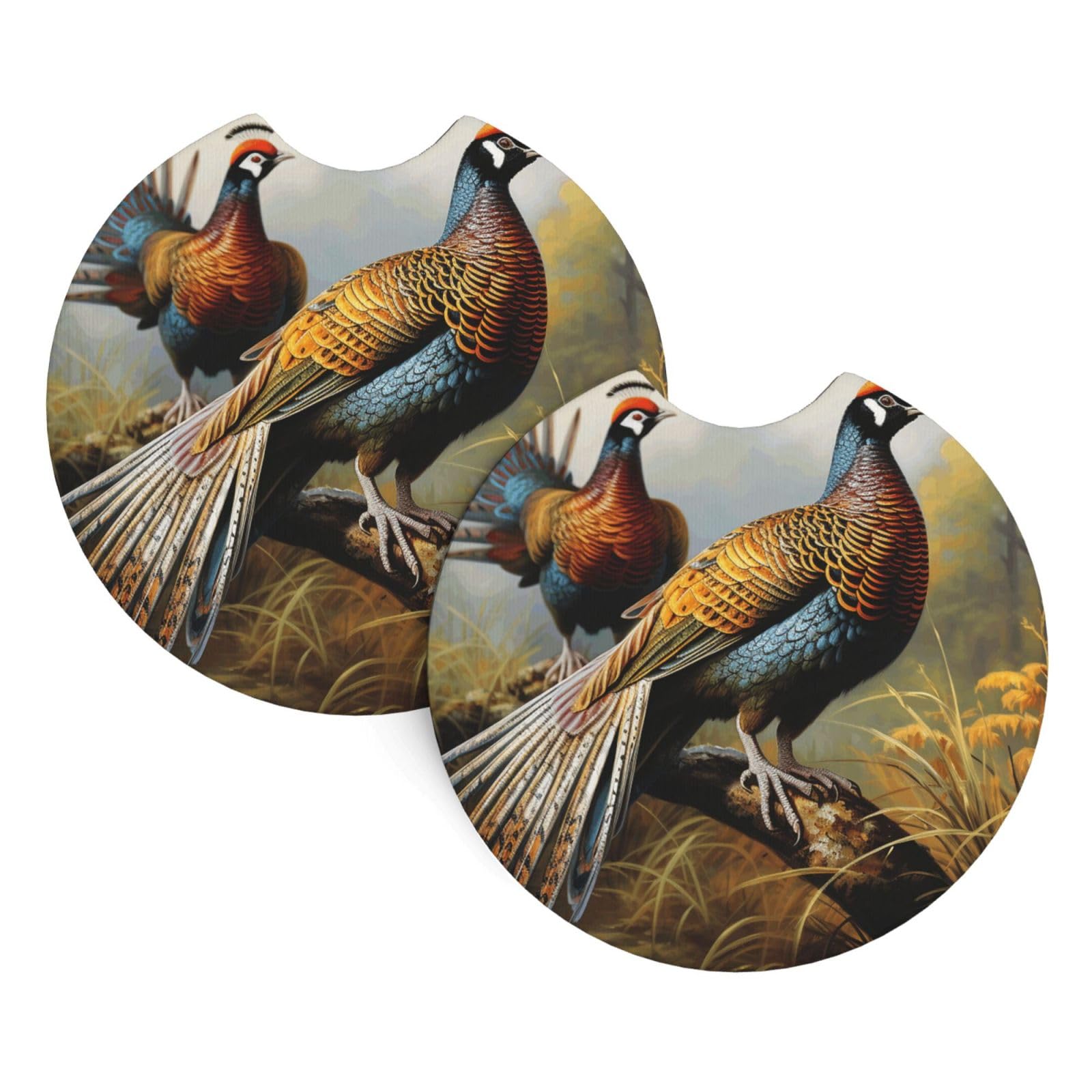 2 Pack Car Coaster for Cup Holders Pheasants Animals Car Cup Coaster 2.7" Neoprene Non-Slip Automotive Cup Mat Universal Auto Car Interior Accessories for Women Men Cup Pad