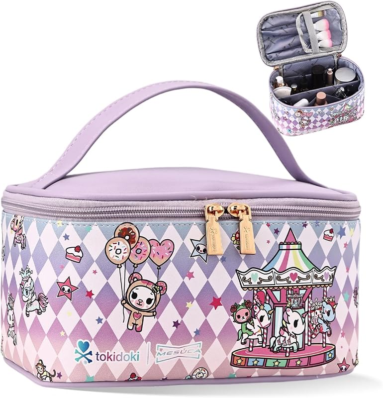 Necessaire tokidoki em couro sintético com organizador para cosméticos e alça, Candy Carnival-A, 1 unidade