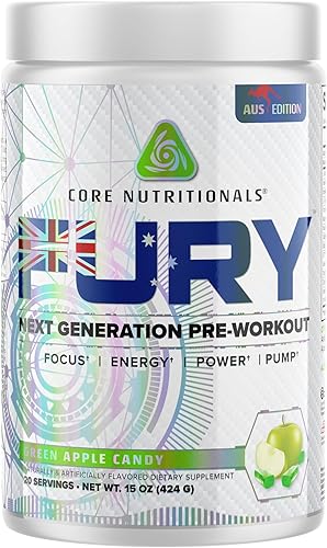 Core Nutritionals Fury Platinum - Intensificador preentrenamiento con 375 mg de cafeína, monohidrato de creatina 5G, L-citrulina 6G para máxima