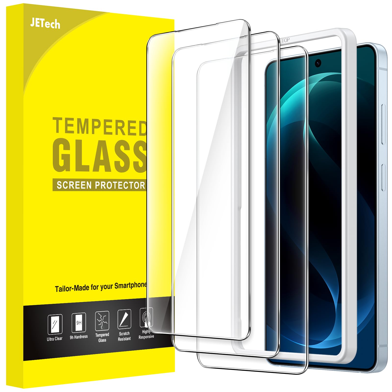JETech Protection D'écran pour Samsung Galaxy S26, Film en Verre Trempé 9H avec Outil d'Installation Facile, Compatible Empreinte Digitale ID, HD Transparent, Lot de 3
