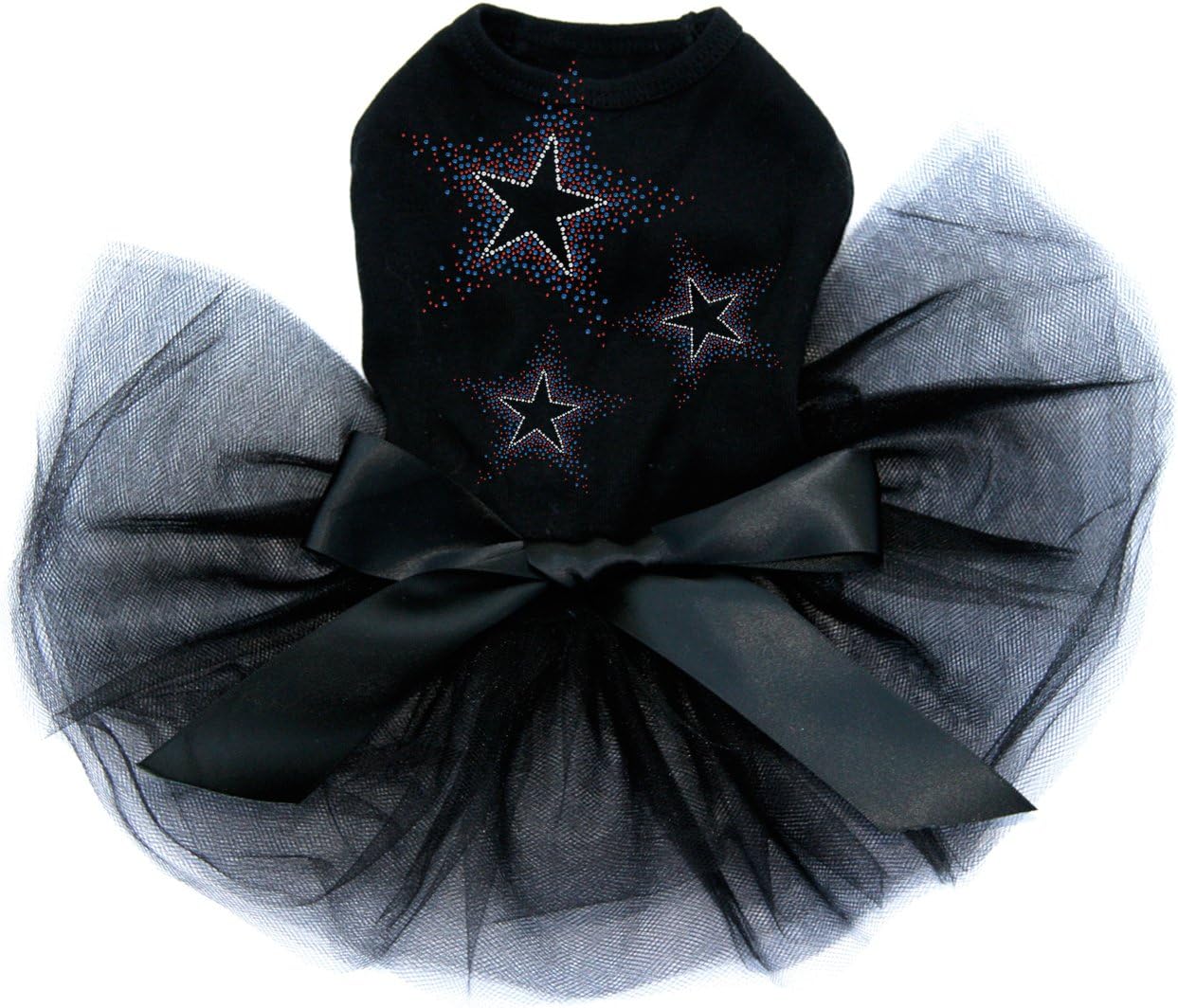 Three Stars - Red & Blue - Bling Rhinestone Patriotic Dog Tutu Dress, XL Black