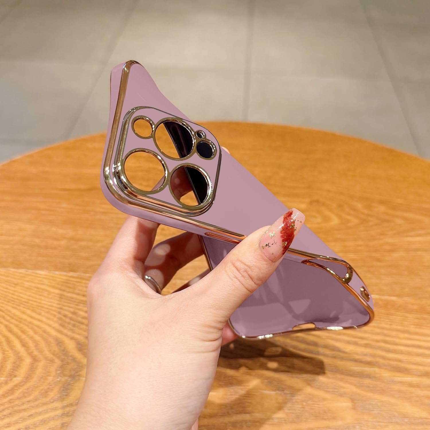 Lafunda for iPhone 16 Pro Case Cute, Luxury Gold Plated for Women Girls Elegant TPU Bumper Cover with Wrist Strap Kickstand Camera Protection Shockproof Silicone Phone Case for iPhone 16 Pro, Purple - Image 6