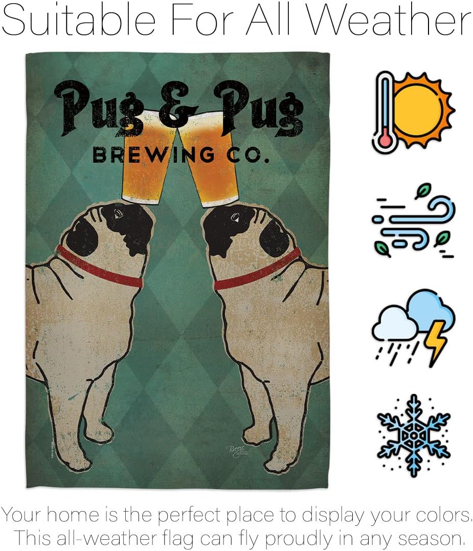 Breeze Decor S110111-BO Pug and Pug Brewing Nature Pets Impressions Decorative Vertical House 28" X 40" Garden 13" X 18.5" Double Sided Flags Set Printed in USA Multi-Color