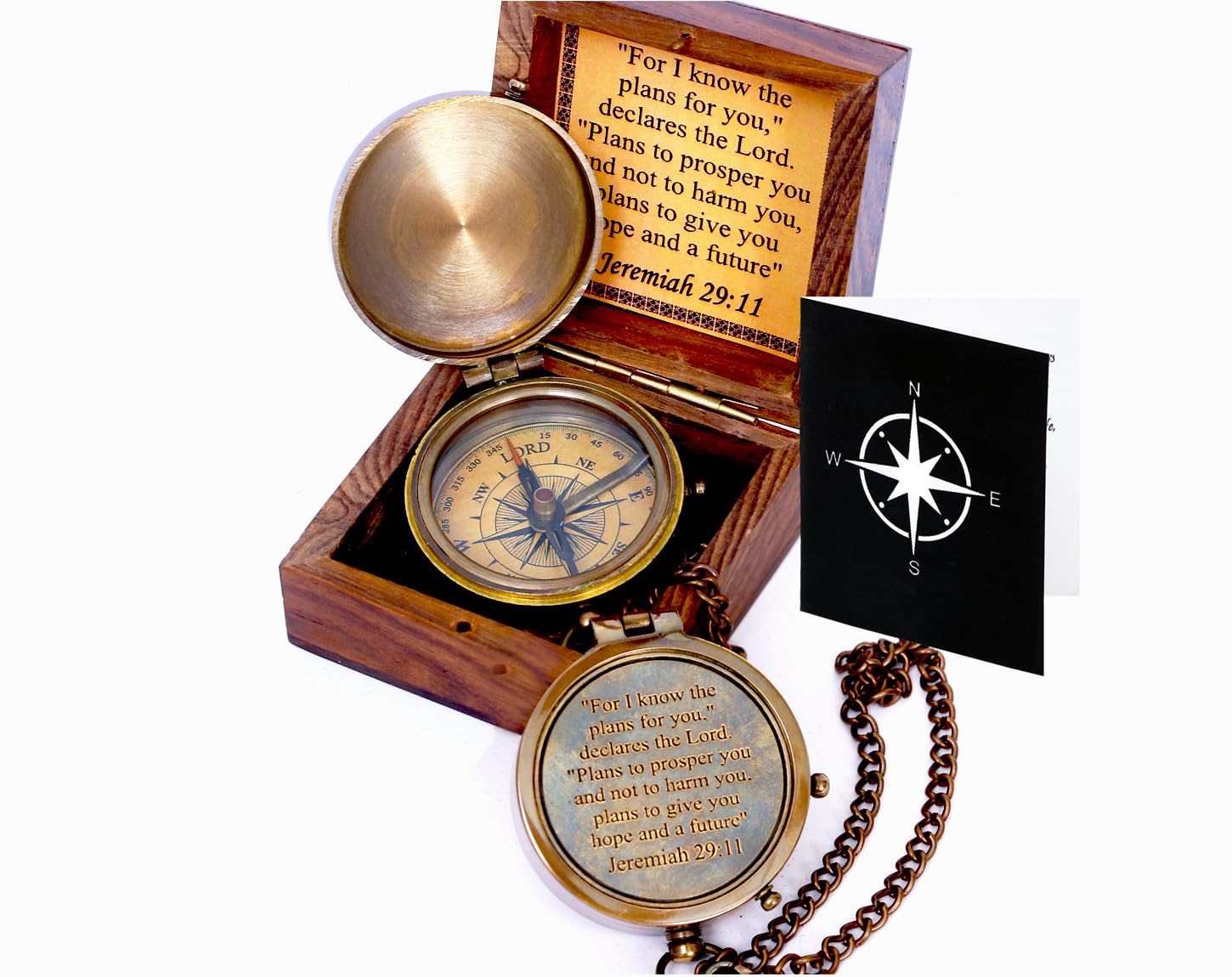 Quote Engraved Compass with Wooden Box, Religious, Baptism, Pastor Gift,Graduation Day Gifts 2025, Gift for Him Mens Husband Fathers Day