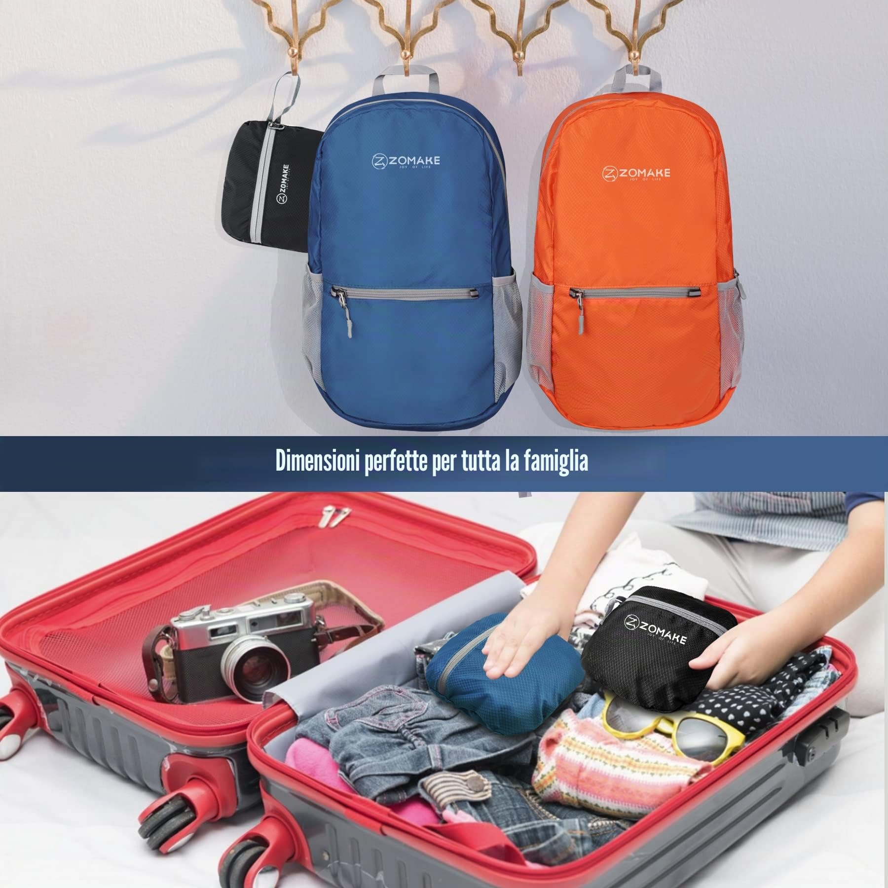 ZOMAKE Zaino Pieghevole Ultraleggero - Zaini Ripiegabile Zainetto Piccolo 20L,Packable Backpack Da Trekking Per Donna Uomo Viaggio Campeggio Città Sportivo