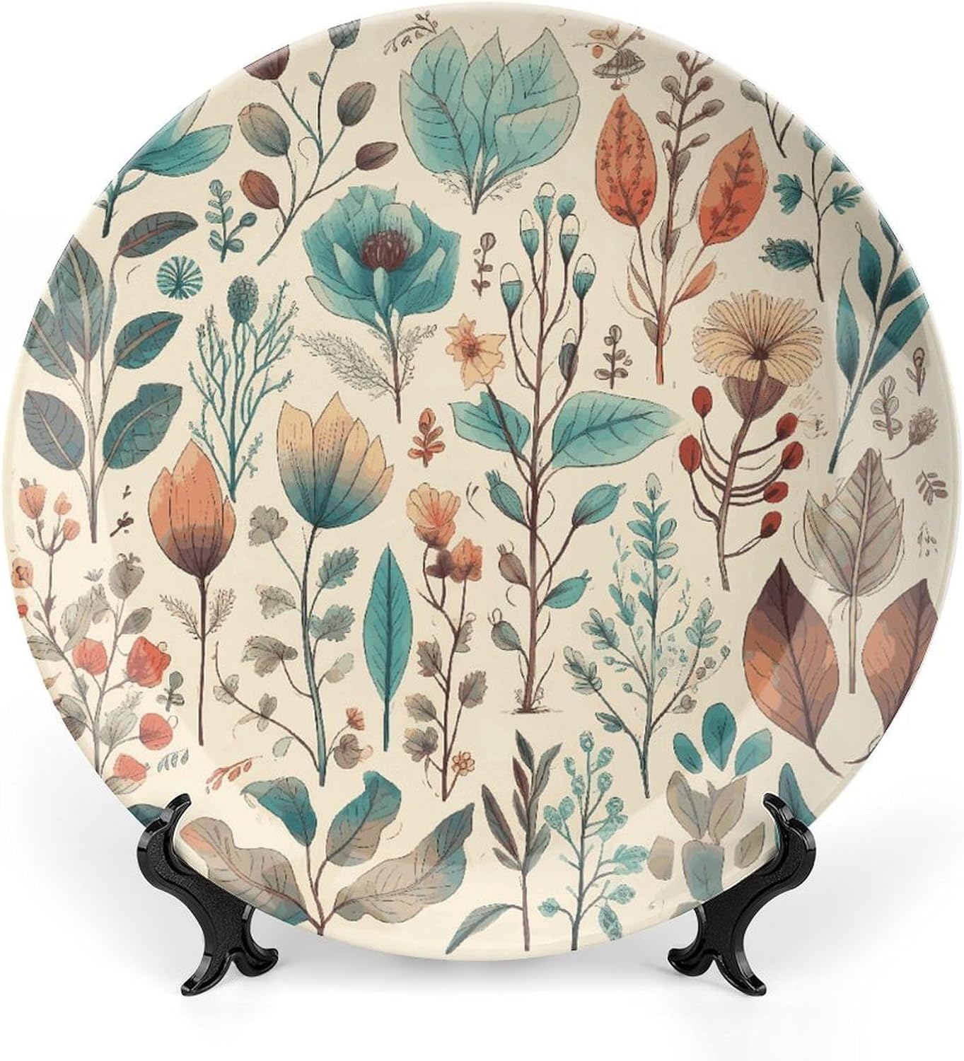 Bone China Decorative Plates Flowers And Leaves Ceramic Decorative Plate Wall Decor with Display Stand Ceramic Ornaments for Wall Hanging Decoration