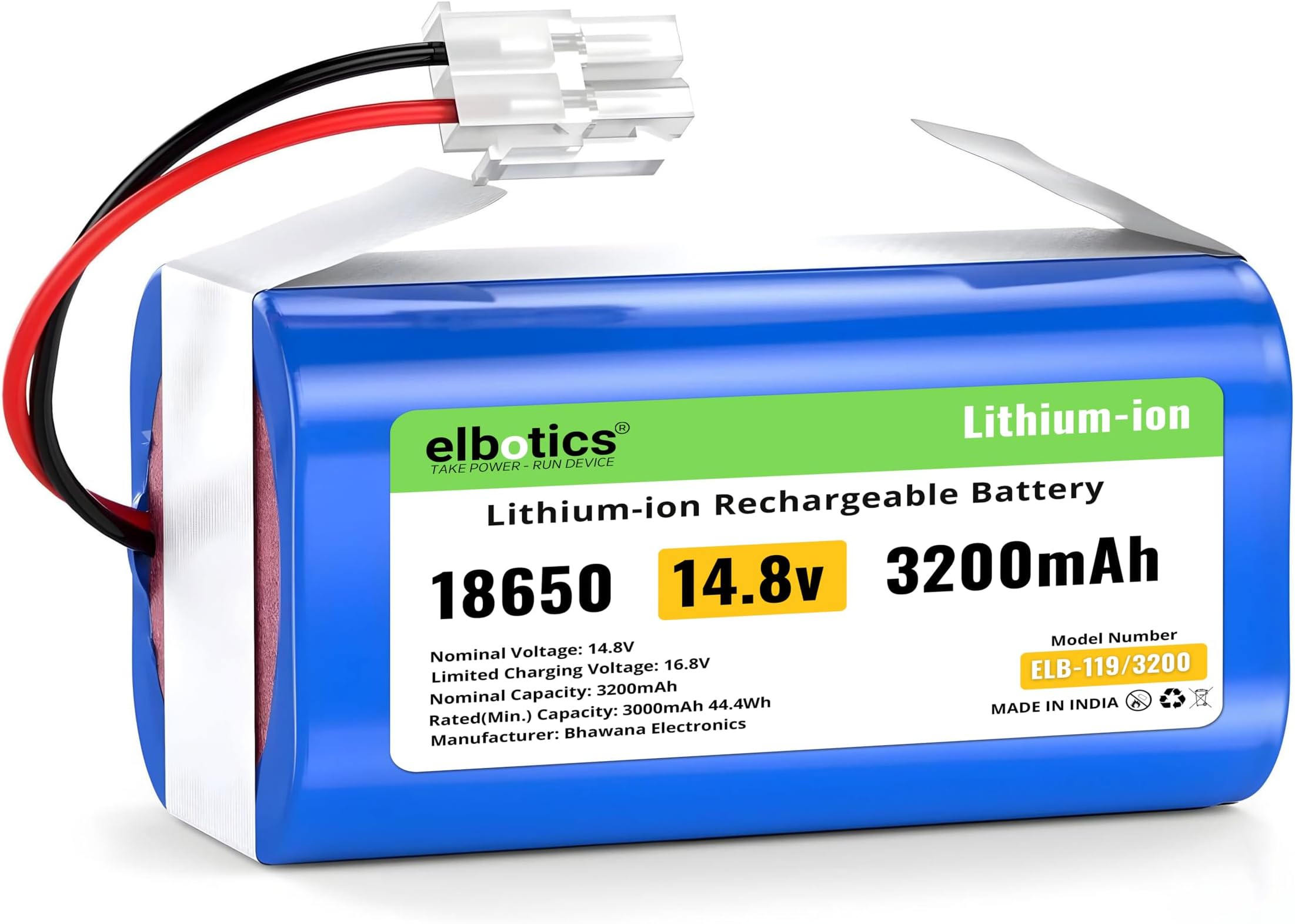 14.4V/14.8V 3200mAh Li-ion Replacement Battery Pack for ILIFE A4s, A4s pro, A6, A7, A8, A9, L100, W400 Robotic Vacuum Cleaner High Capacity Rechargeable Battery