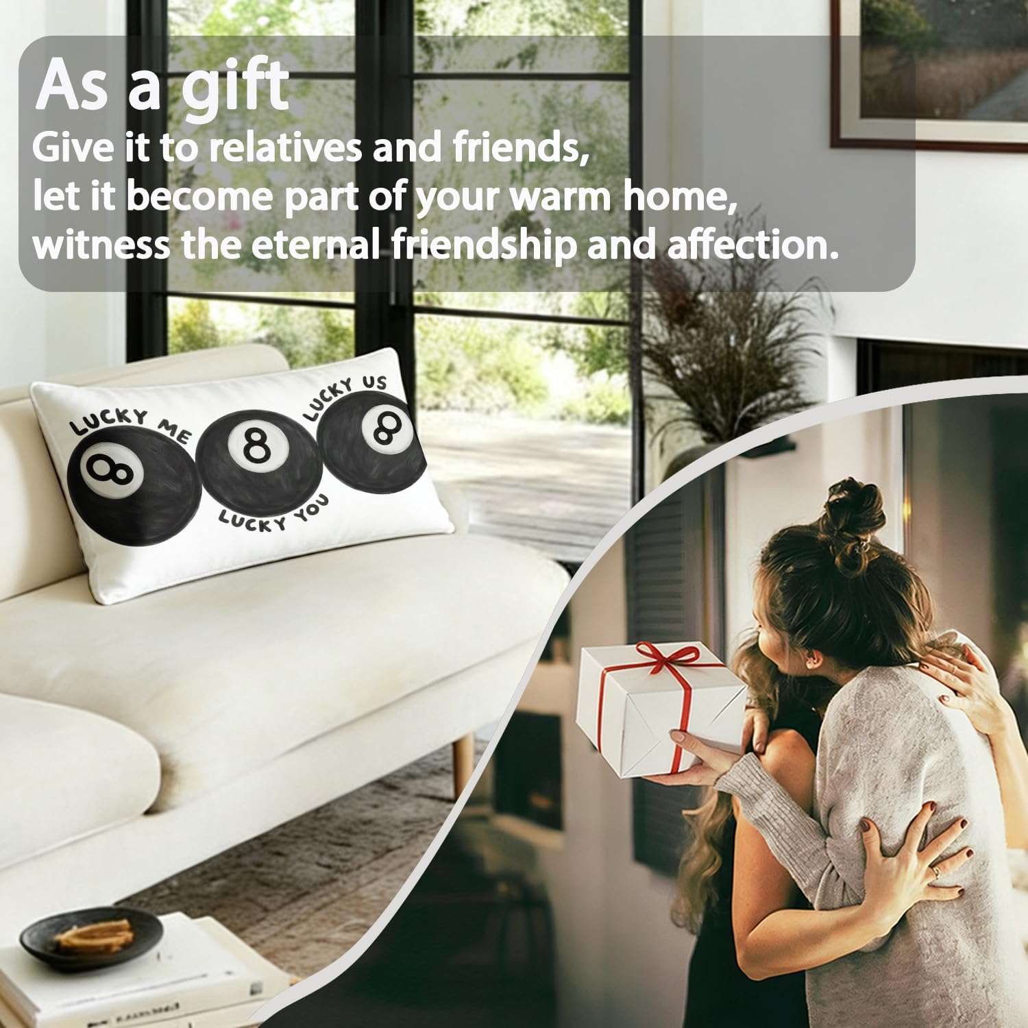 Trendy Retro Black Lucky 8 Ball Pillow Covers 12x20, Preppy Room Dorm Decor, Funky Lucky Me You Lucky Us Decorative Lumbar Throw Pillow Covers for Home Living Room Bedroom Apartment - Image 7