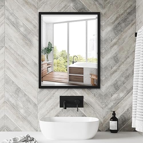 Miniatura 5 de Espejo de baño negro de 24 x 30 pulgadas, espejo rectangular de tocador con marco de metal, espejo decorativo rectangular montado en la pared para