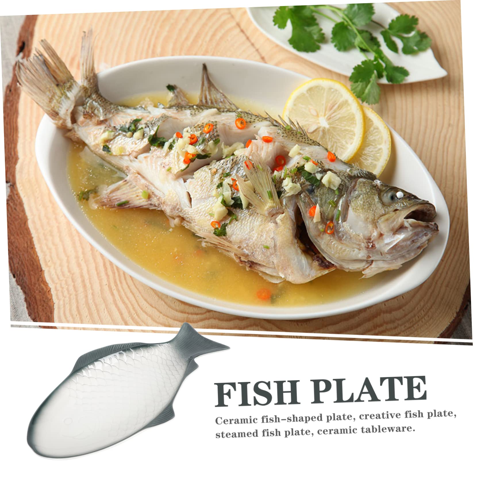 IMIKEYA Bandeja de Cerámica para Pescado al Vapor Diseño en Forma de Pez, Elegante y Delicada para Servir Aperitivos y Mariscos en Cenas