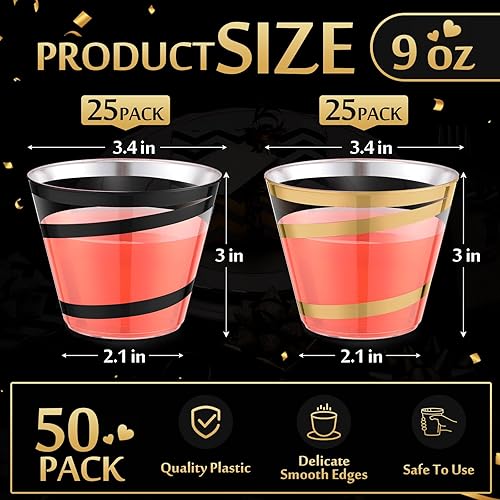 Vista 48 de Gejoy Vasos de plástico con borde de 9 onzas, vasos desechables para beber vino, vasos transparentes y elegantes de Halloween para suministros