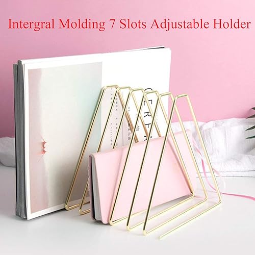 Miniatura 8 de Mantouxixi Soporte triangular ajustable de 7 ranuras para libros de escritorio, revistas, organizador de libros de alambre de metal, organizador de