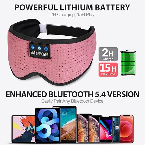 Miniatura 6 de TOPOINT Máscara de dormir con auriculares Bluetooth, máscara de ojos de seda transpirable para dormir hombres y mujeres, máscara de sueño Bluetooth