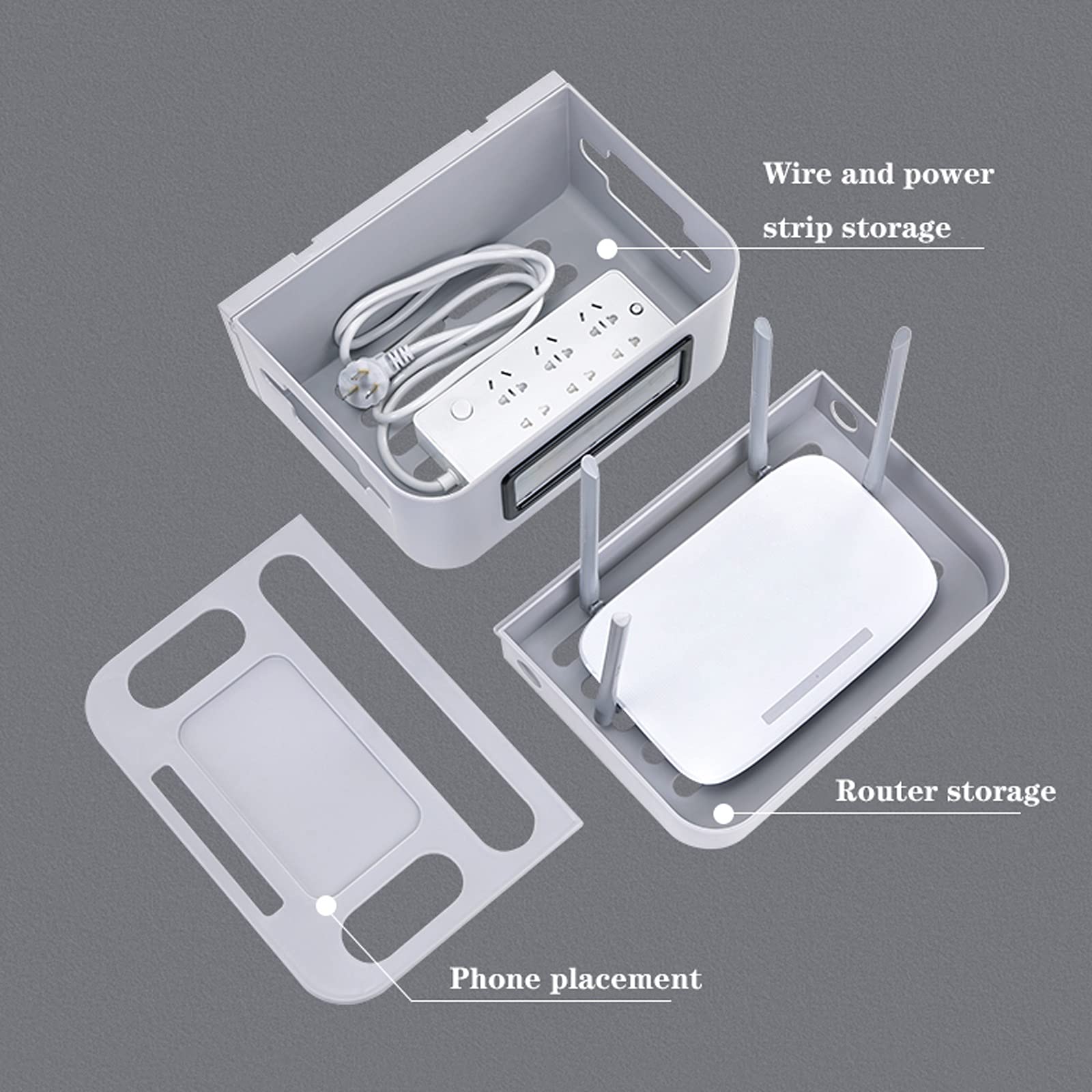 Kabelmanagement-Box, multifunktionale Router-Aufbewahrungsbox, an der Wand befestigte Kabel- und Kabel-Organizer-Box, große Kapazität, Abnehmbarer Kabel-Organizer, hält Kabel sicher und organisiert