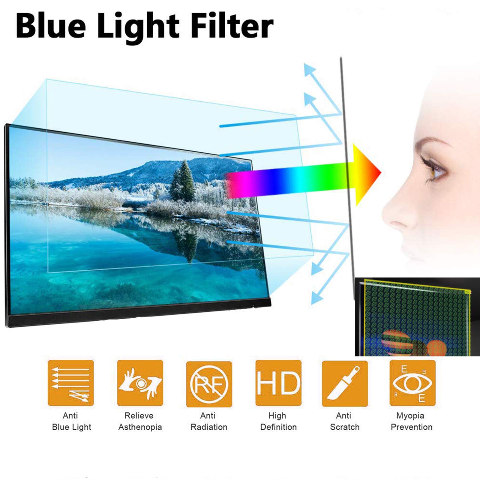Película De Pantalla Antirreflejos De 32 Pulgadas Removible, Sin Burbujas De Aire, Protector De Pantalla De Tv Con Filtro De Luz Azul, Cubierta Para Monitor De Escritorio Para Protección,32in698*392mm