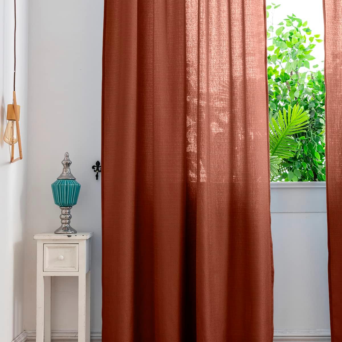Yancorp Terracotta Curtains 96 Inch Length for Living Room 2 Panels Linen Textured Sheer Curtain Set Light Filtering Semi Sheer Drapes Curtains for Bedroom(Terracotta,W52 X L96)