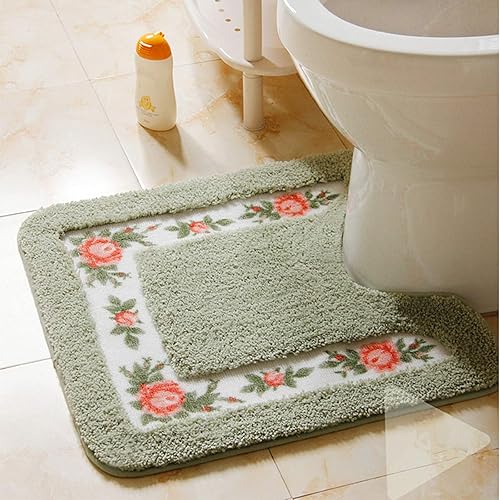 Miniatura 2 de UKELER Juego de 2 tapetes antideslizantes de contorno de baño con diseño de rosas florales, suaves, peludas y antideslizantes para baño y inodoro en