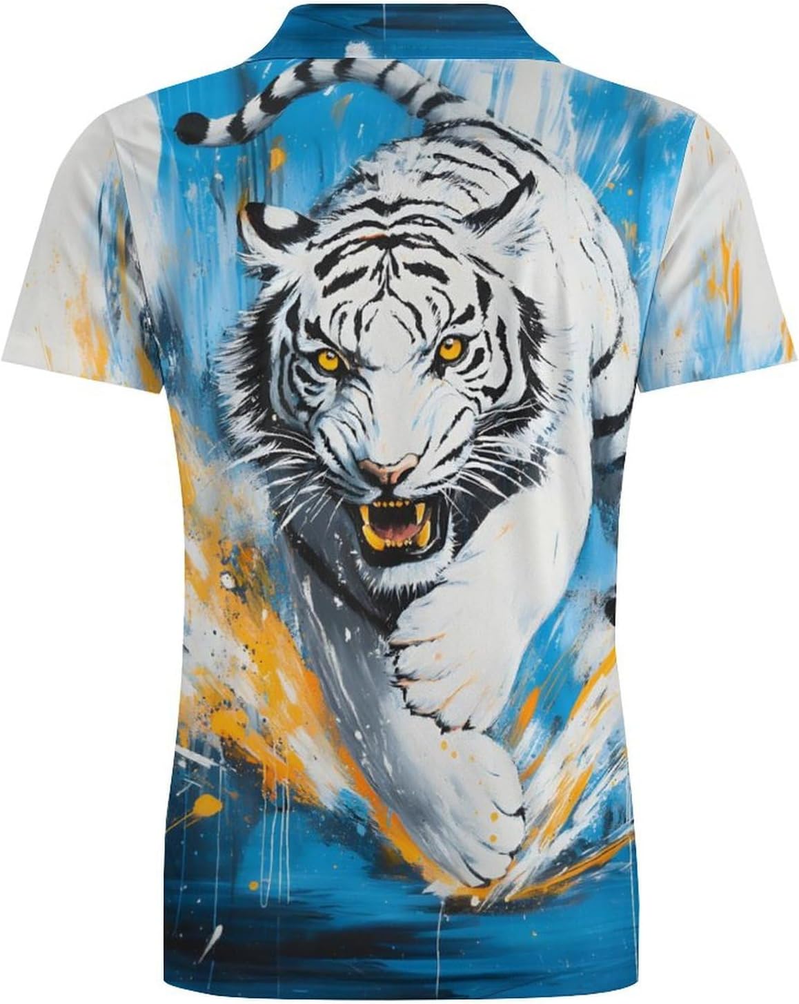 Men Cool Tiger Graphic Printed Short Sleeve Polo Shirts Summer Casual Button Down Golf Polos Shirt