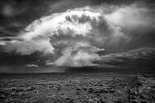 Storm Photography Print (Not Framed) Black and White Picture of Supercell Thunderstorm Over High Plains of Oklahoma Panhandle Sky Wall Art Nature