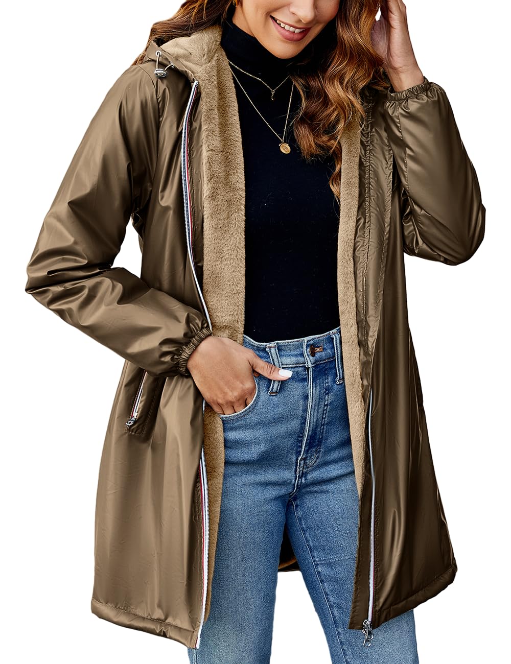 Geschallino Manteau Long et Léger pour Femme Vêtements Hiver Chauds à Capuche Doublés Sherpa Veste