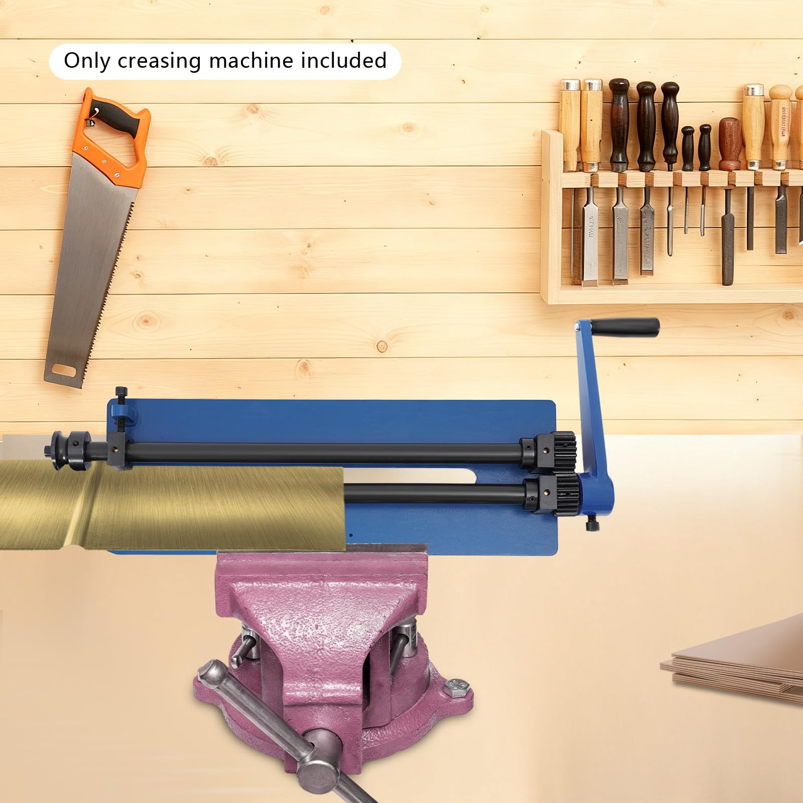 Máquina dobladora redonda de 18 pulgadas, 46 cm, acero azul, dobladora manual, máquina de rebordear, banco doblador, herramienta de rodillo de perlas con 6 juegos de dados para talleres de chapa