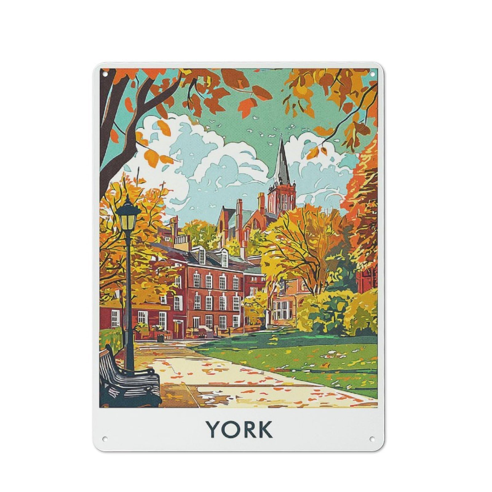 York Cityscape Autumn Retro Metal Wall Decor 40x30cm, Vintage Metal Sign for Cafe, Pub, Workshop Or Home Bar