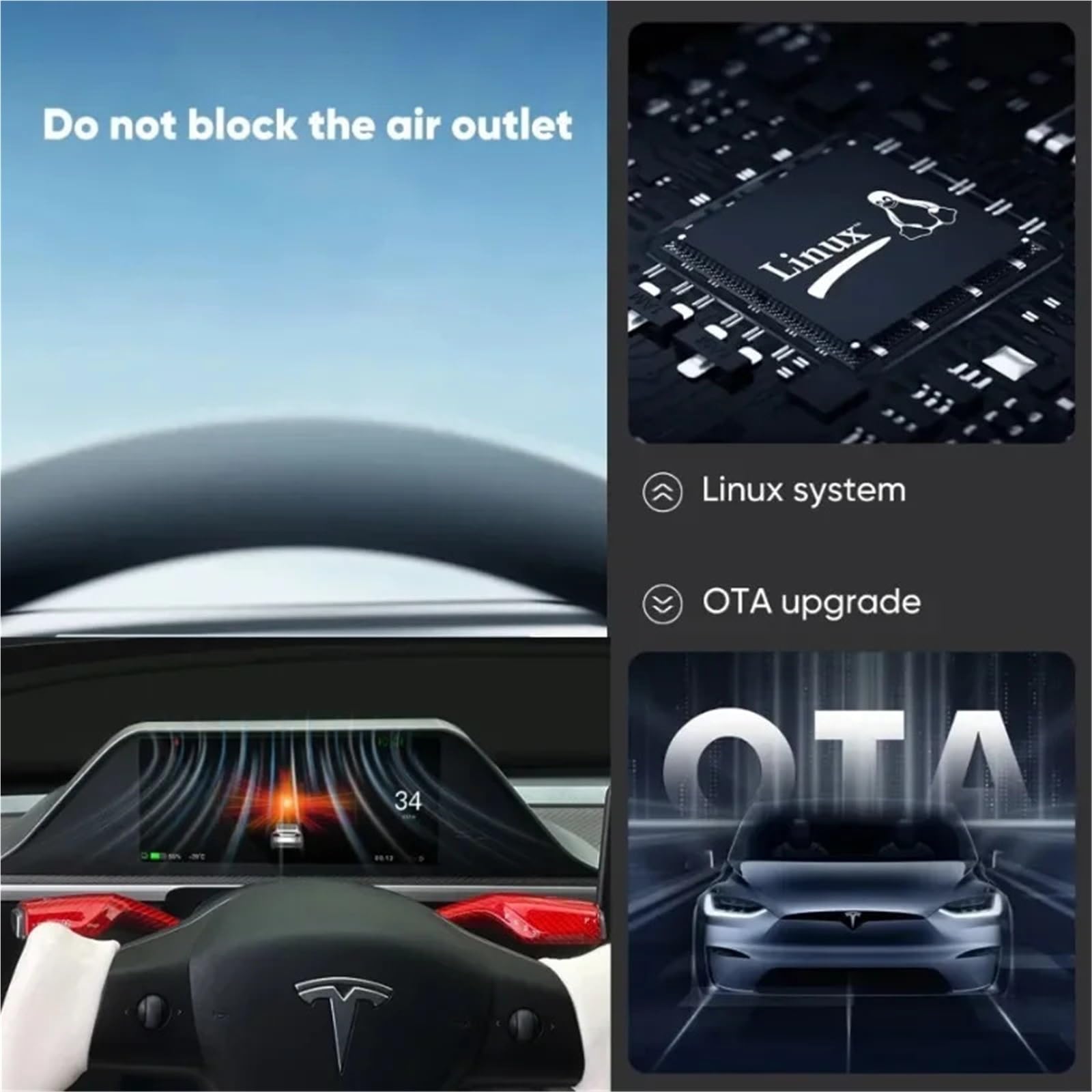 wyświetlacz Headup Pasuje do modelu Y/3 Panel instrumentów LCD Panel instrumentów z ekranem dotykowym Wyświetlacz przezierny z CarPlay Android Auto