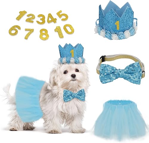 Miniatura 1 de Suministros para fiesta de cumpleaños para perros, sombrero de cumpleaños para perros + pajarita + bandanas para perro + pancarta de feliz