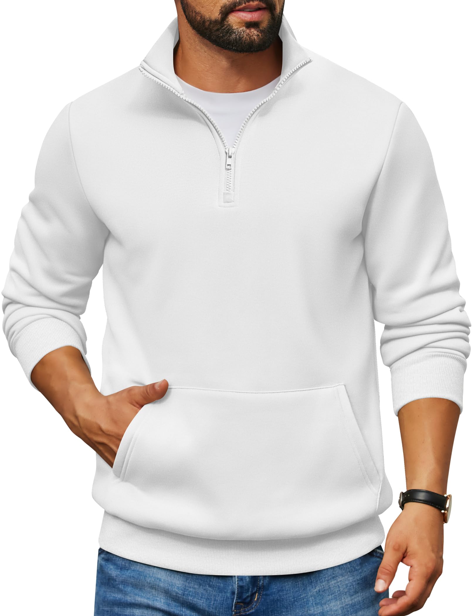 Mens Quarter Zip Pullover Long Sleeve Fleece Lined Sweatshirts