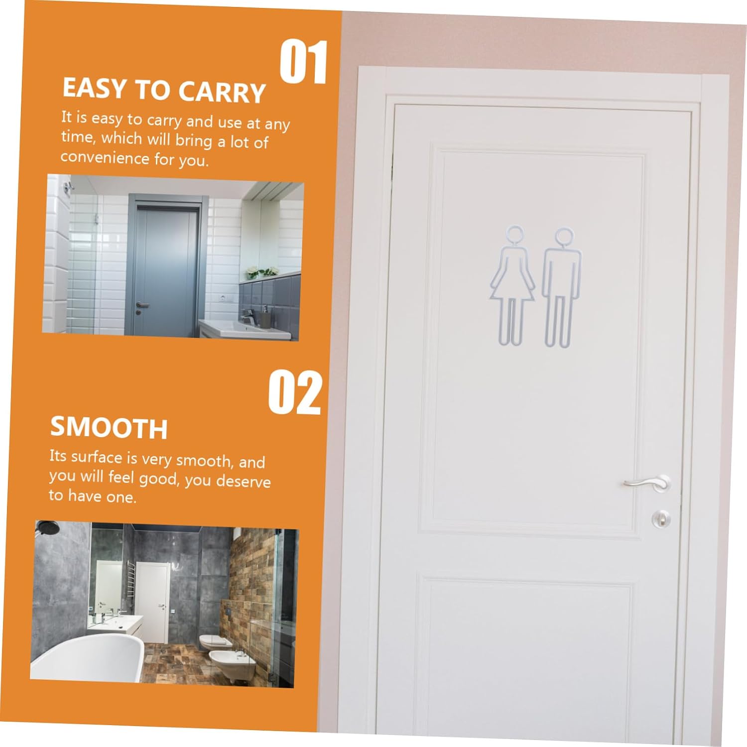 Unique Design Washroom Sign Plate 1 Pair Toilet Door Sign for Smooth Clean Surface