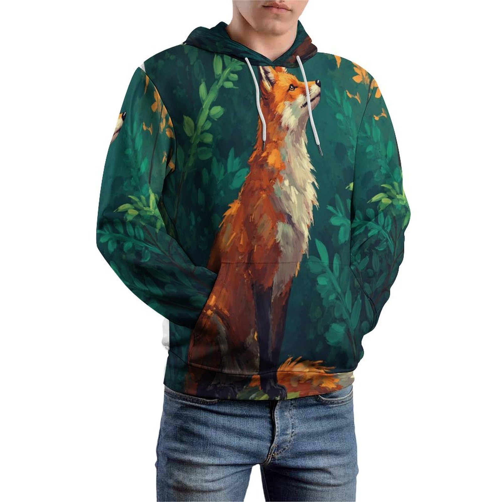 Sweat à capuche renard 3D pull Harajuku unisexe décontracté à poches - 7