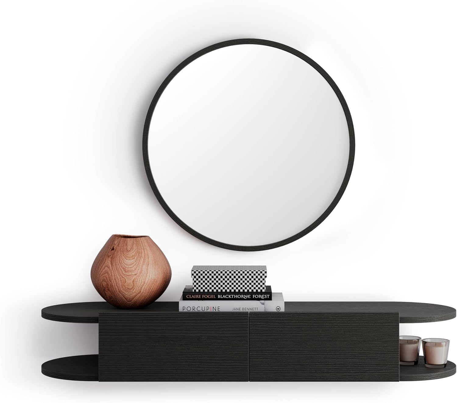 Mobili Fiver, Wall Mounted Console Table Olivia with 2 Drawers, Ashwood Black, NO, Display Table for Hallway and Living Room, Console Table for Entryway, Italian Furniture