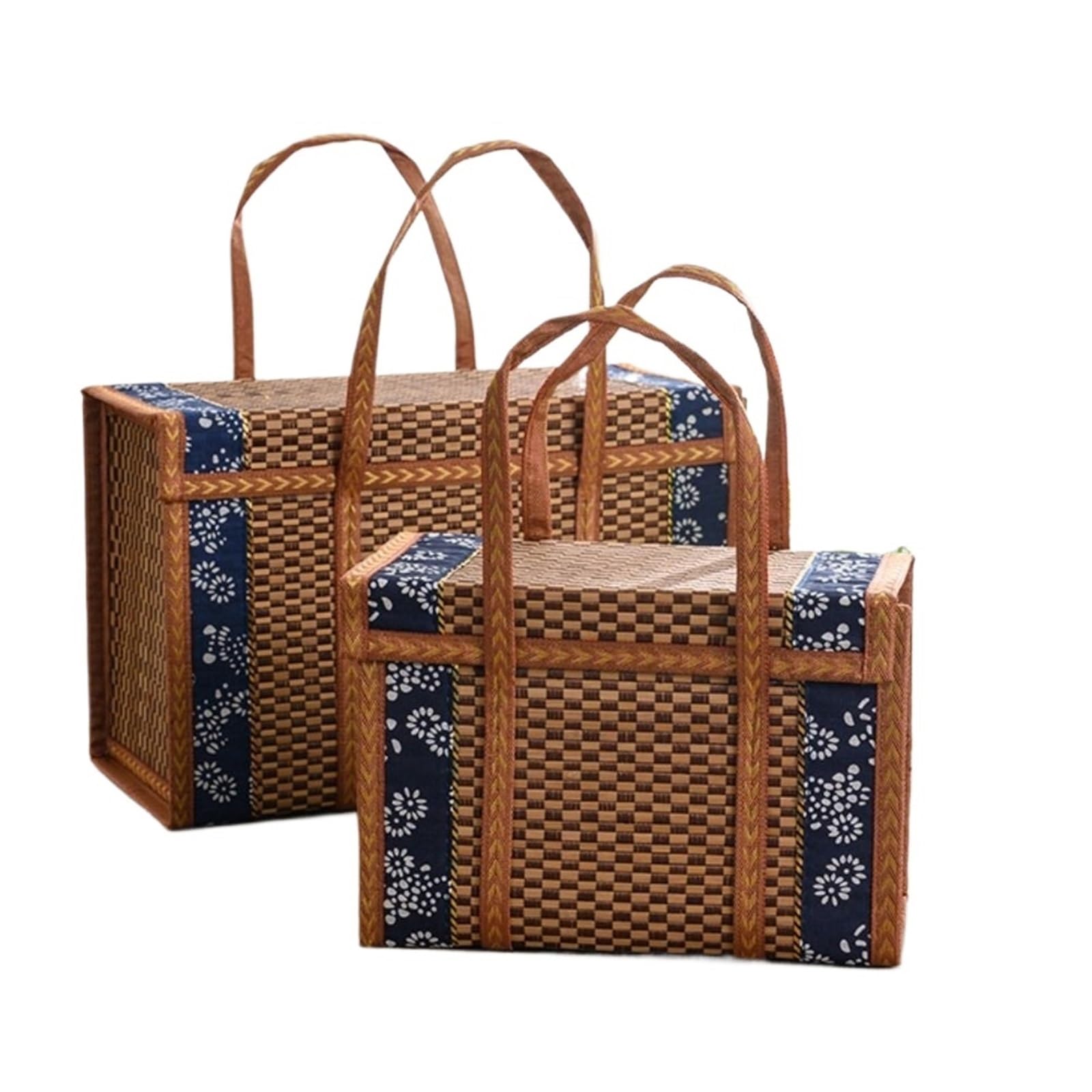 Camping Portable Storage Box Hand-Woven Basket Folding Picnic Pastoral Woven Products(M)