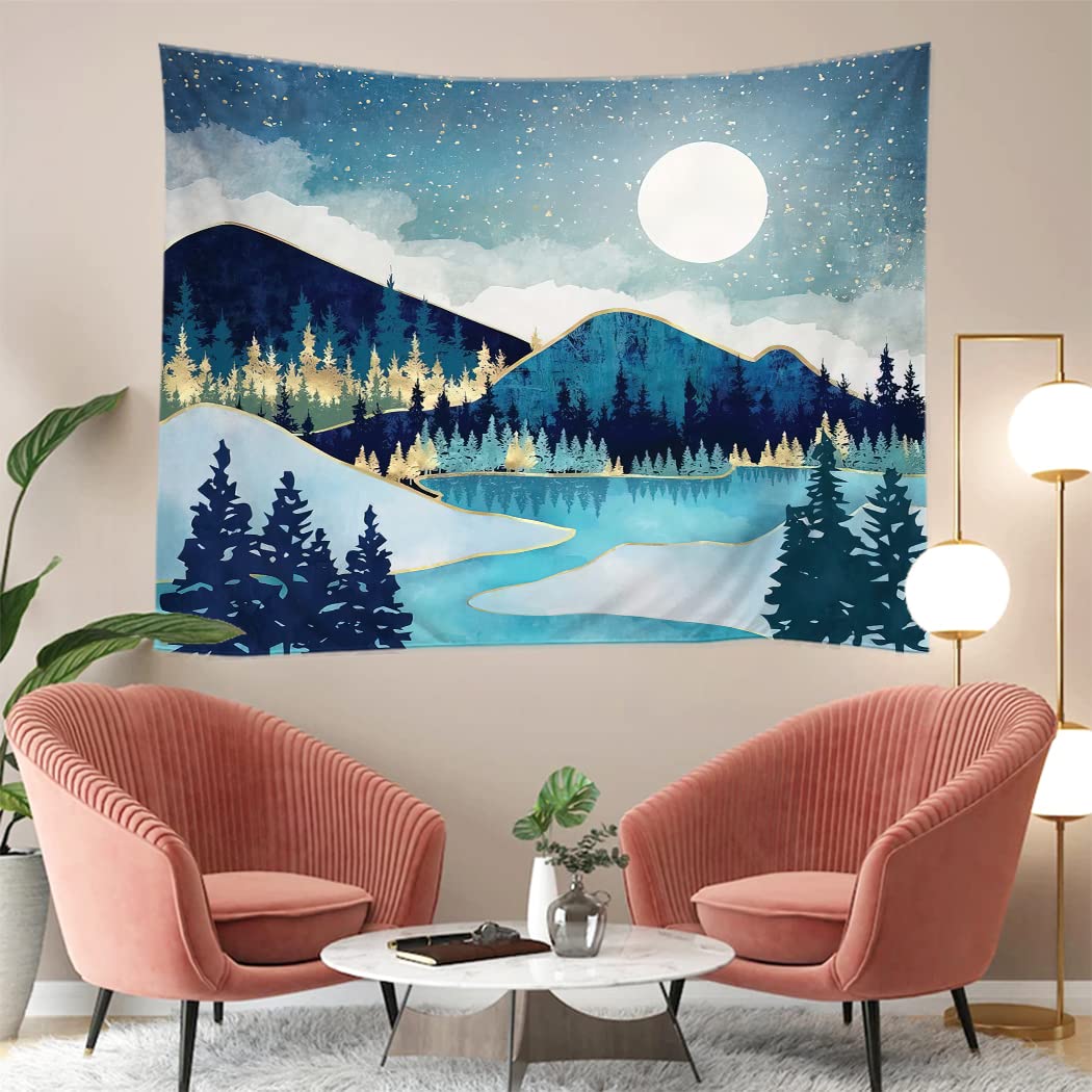 YISUMEI Mountain Forest Tree Moon Nature Boho Landscape Ceiling Tapestry Wall Hanging for Bedroom Aesthetic Living Room College Dorm Wall Decor(L/150x200cm/60x80inch) - Image 3