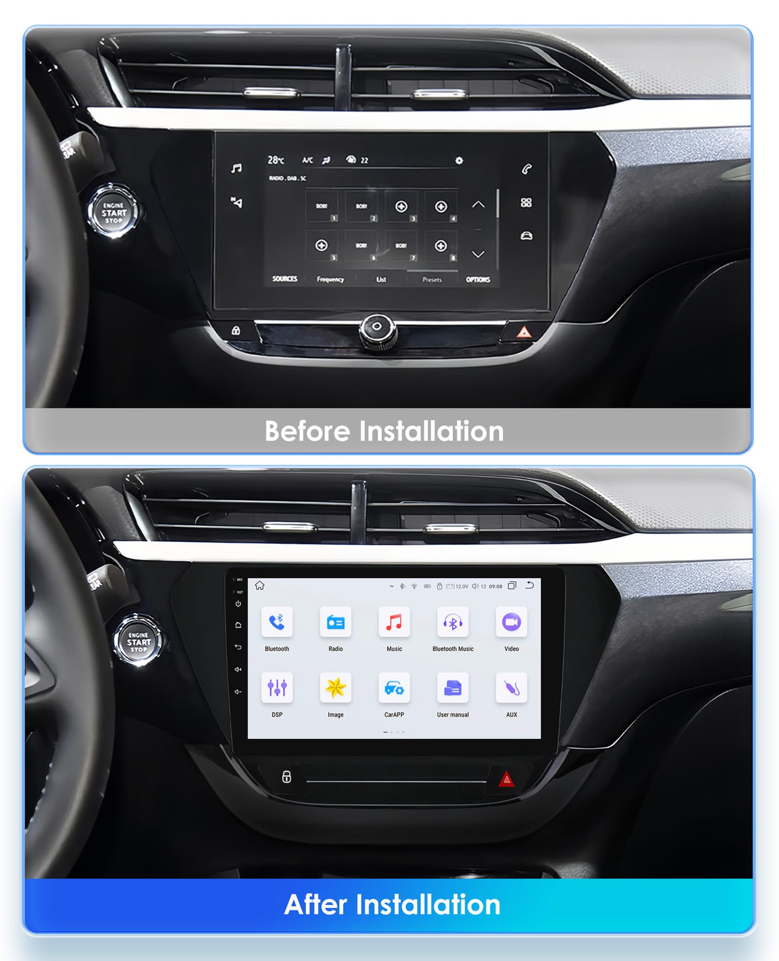 ,M150s~2/64gb,Android 15 Radio 2 Din Stereo z 4G WiFi Carplay Android Auto dla Corse F 2019-2023 Upgrade Touch Screen GPS Navi 9'' MP5 Multimedia Odtwarzacz wideo FM BT Odbiornik