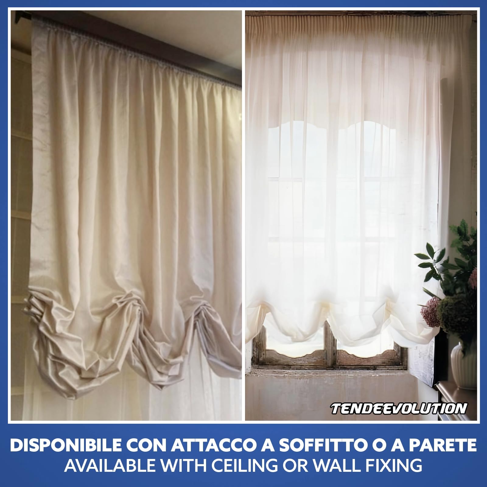 TENDEEVOLUTION Binario Tenda a Pacchetto per Interni in Alluminio 4 Calate con Doppio Movimento a Soffitto o Parete, Bastone Binario per Tende a Pacchetto Moderne, Steccate o in Tessuto (100 CM)
