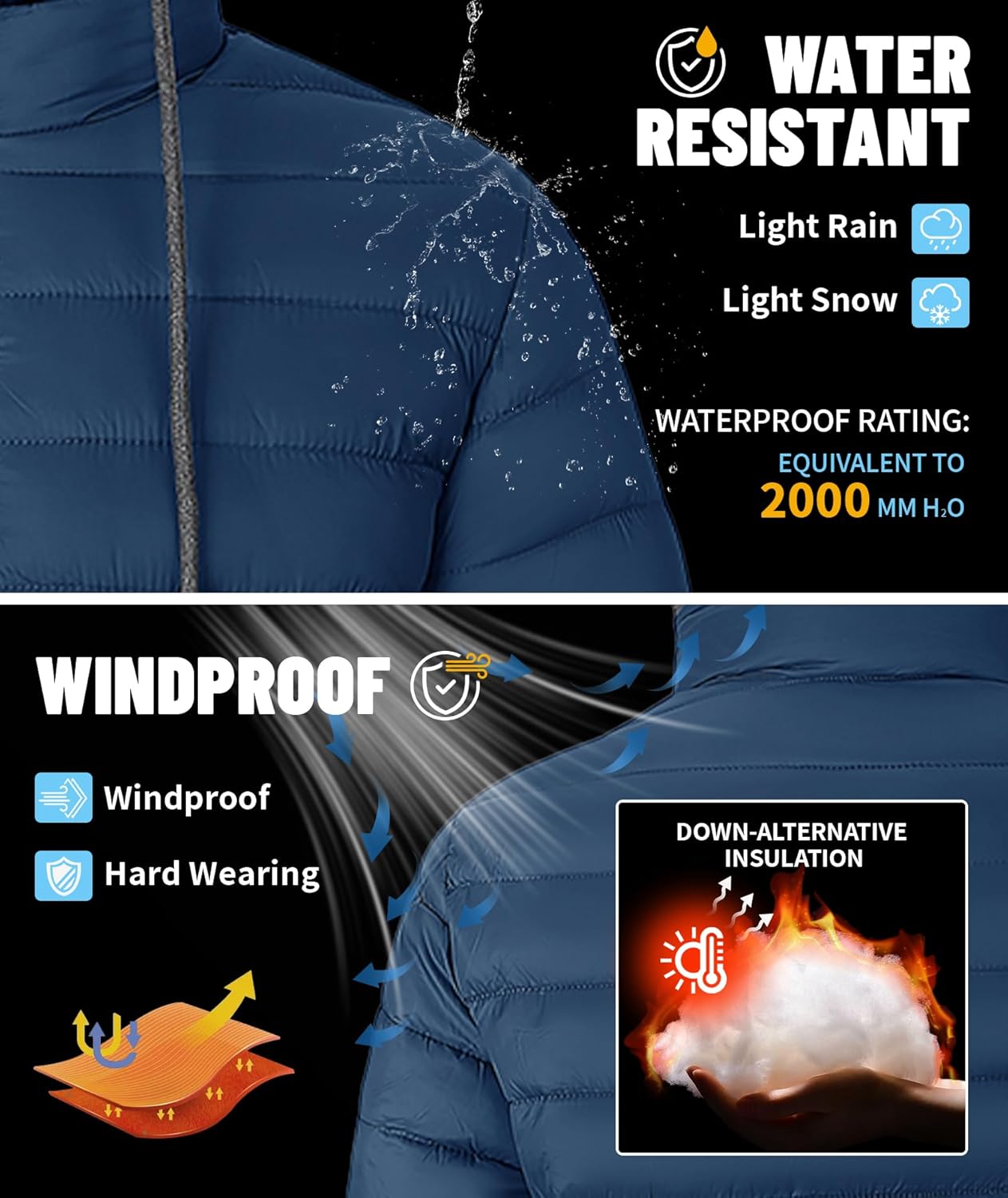 Men's Puffer Jacket Lightweight Winter Warm Jackets Quilted Hoodie Water Resistant Zip Up Insulated Puffy Coat with Hood - Image 4