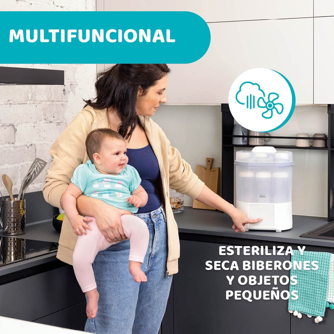 Chicco Esterilizador y Secador Biberones All in One, Esterilizador de Biberones Eléctrico con Función Seca Biberones, para Biberones, Sacaleches y Chupetes, Hasta 6 Biberones