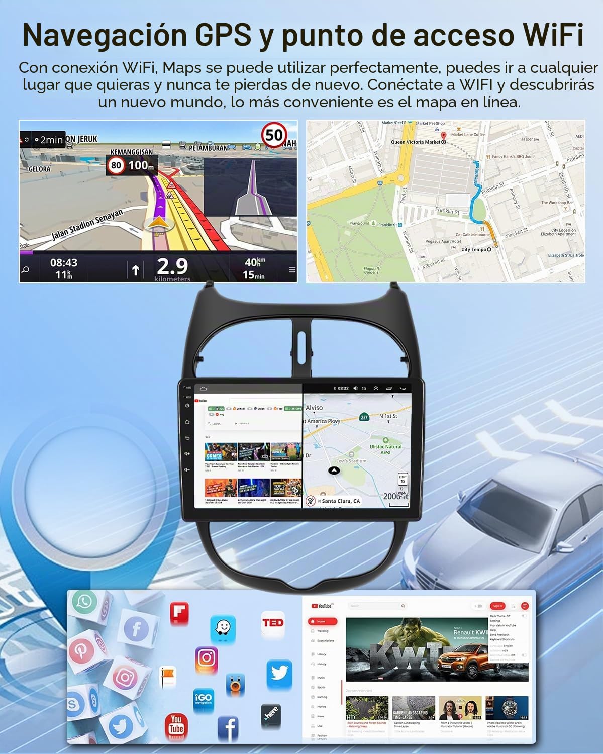 NHOPEEW Radio para Coche 2G+64G para Peugeot 206/206CC 2002-2008 - Carplay inalámbrico y Android Auto - Radio Carplay de 9 Pulgadas con WiFi, Ecualizador, GPS, cámara de visión Trasera AHD